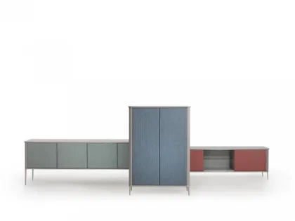 Mobile contenitore in MDF laccato con ante rivestite in tessuto Lea H132 di Midj
