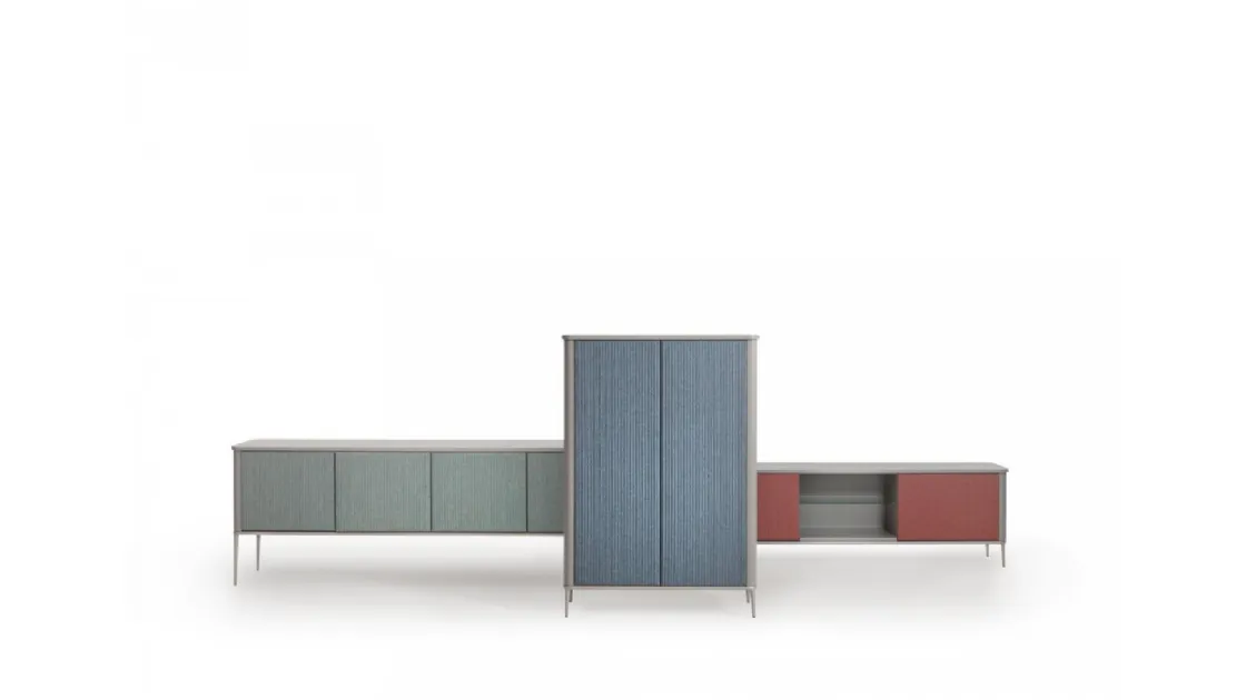 Mobile contenitore in MDF laccato con ante rivestite in tessuto Lea H132 di Midj
