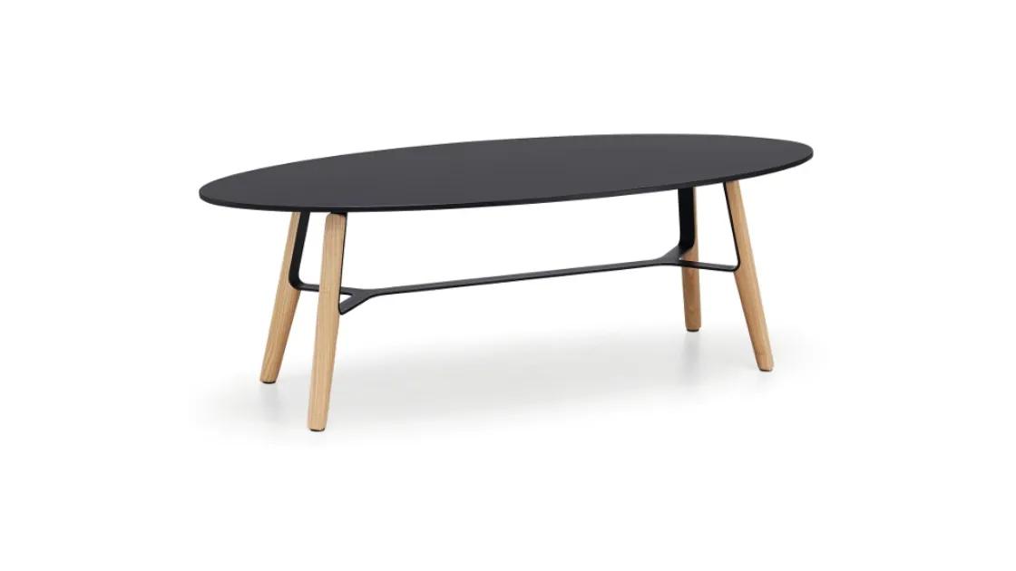 Tavolino in metllo con gambe in legno Liù CT Oval di Midj