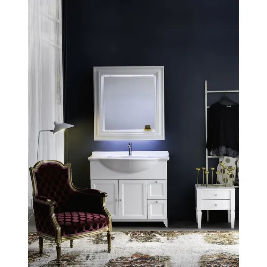 Mobile Bagno da appoggio in laccato bianco opaco e lavabo consolle in ceramica DIAMANTE DM13B di Compab