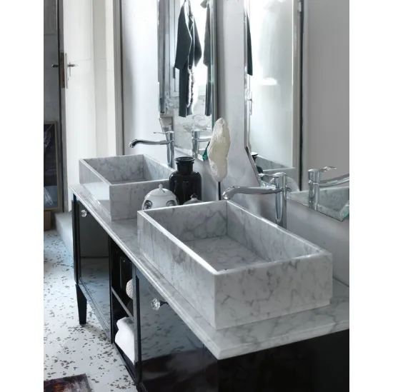 Mobile Bagno da appoggio in laccato lucido con doppio lavabo in marmo bianco di Carrara DIAMANTE DM25 di Compab