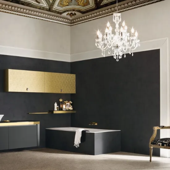 Mobile da Bagno sospeso in laccato opaco e oro con piano in cristallo JACANA LUXURY JA26 di Compab