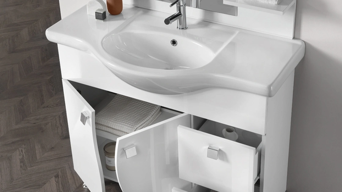 Mobile da Bagno Onda Bianco Lucido in melaminico di Modo Bluelife