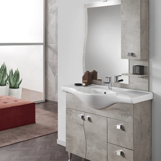 Mobile da Bagno Onda Cemento Chiaro in melaminico di Modo Bluelife
