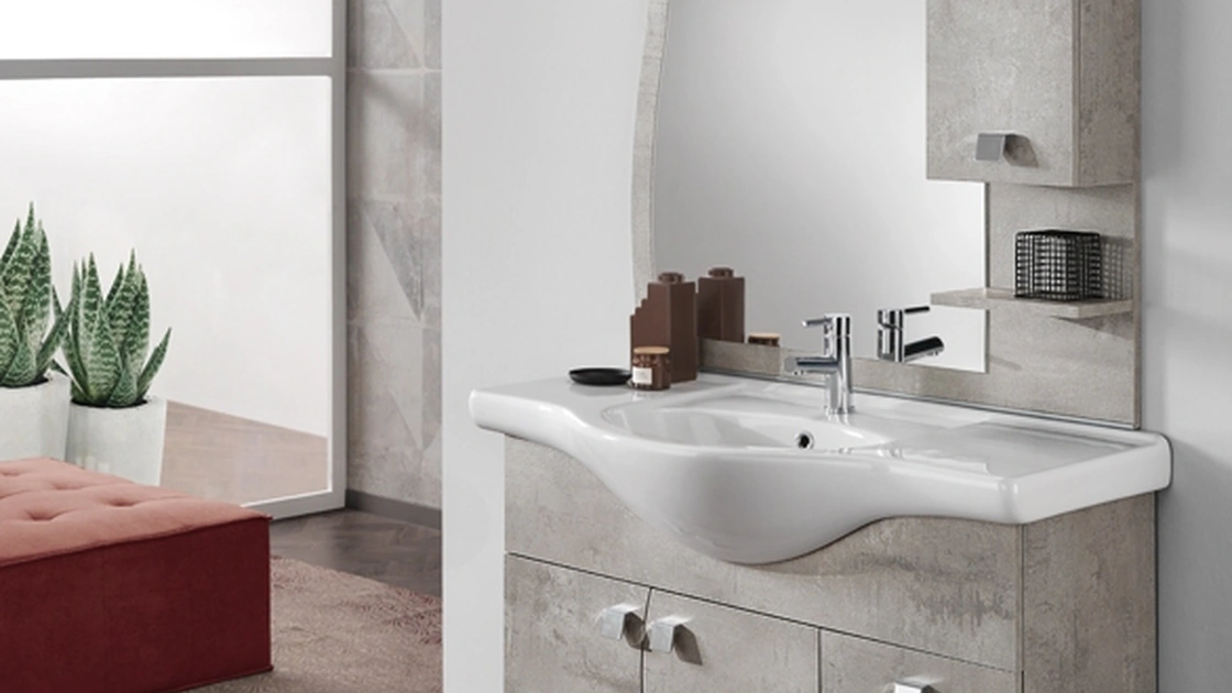 Mobile da Bagno Onda Cemento Chiaro in melaminico di Modo Bluelife