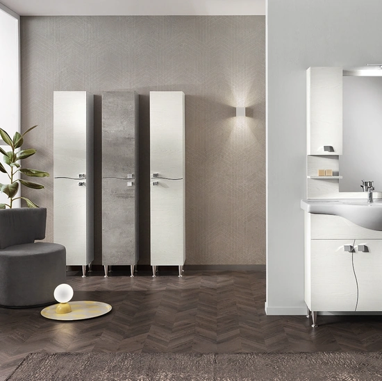 Mobile da Bagno Onda Olmo Bianco in melaminico effetto legno di Modo Bluelife