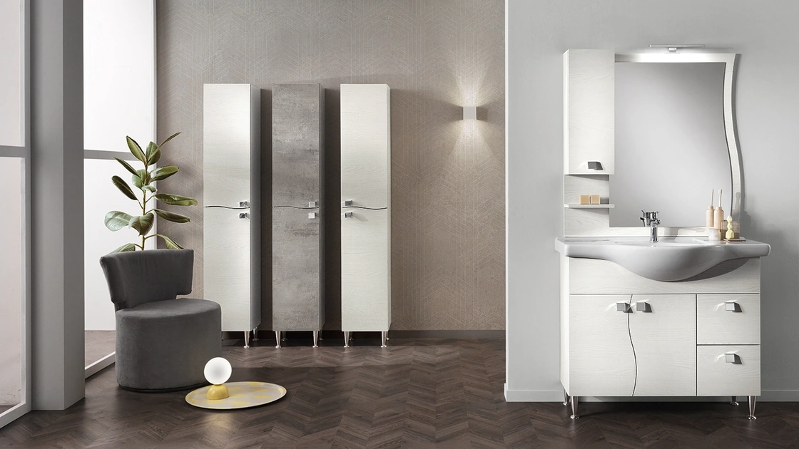 Mobile da Bagno Onda Olmo Bianco in melaminico effetto legno di Modo Bluelife