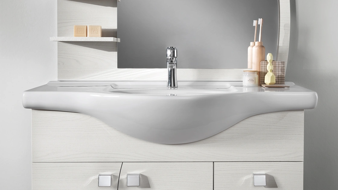 Mobile da Bagno Onda Olmo Bianco in melaminico effetto legno di Modo Bluelife