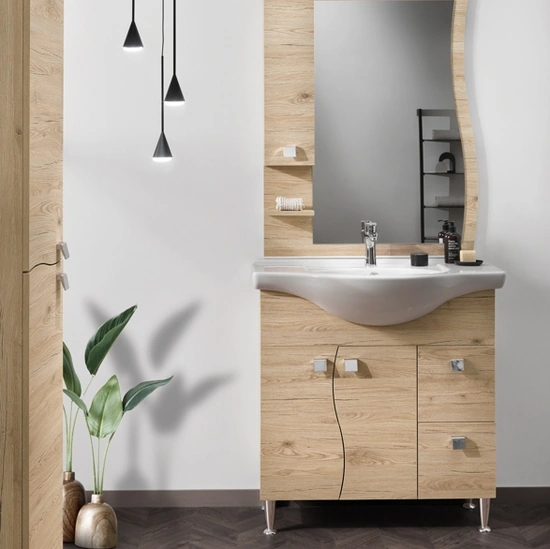 Mobile da Bagno Onda Quercia Naturale in melaminico effetto legno di Modo Bluelife