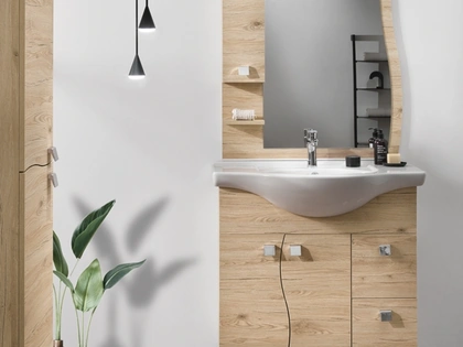 Mobile da Bagno Onda Quercia Naturale in melaminico effetto legno di Modo Bluelife