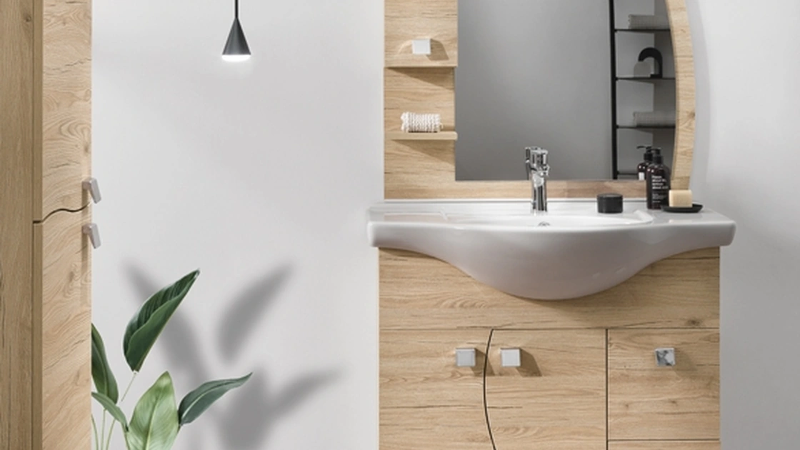 Mobile da Bagno Onda Quercia Naturale in melaminico effetto legno di Modo Bluelife