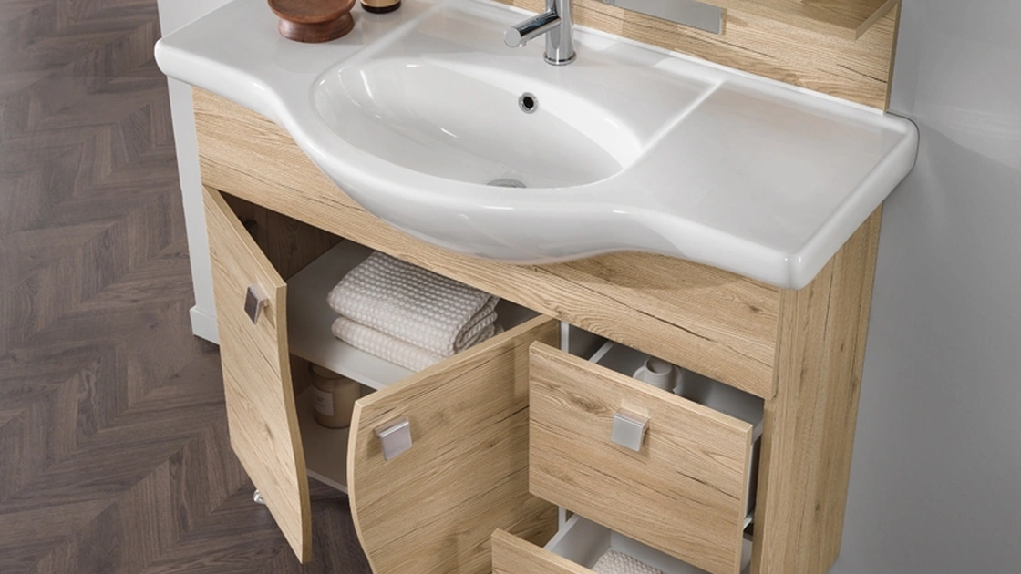 Mobile da Bagno Onda Quercia Naturale in melaminico effetto legno di Modo Bluelife