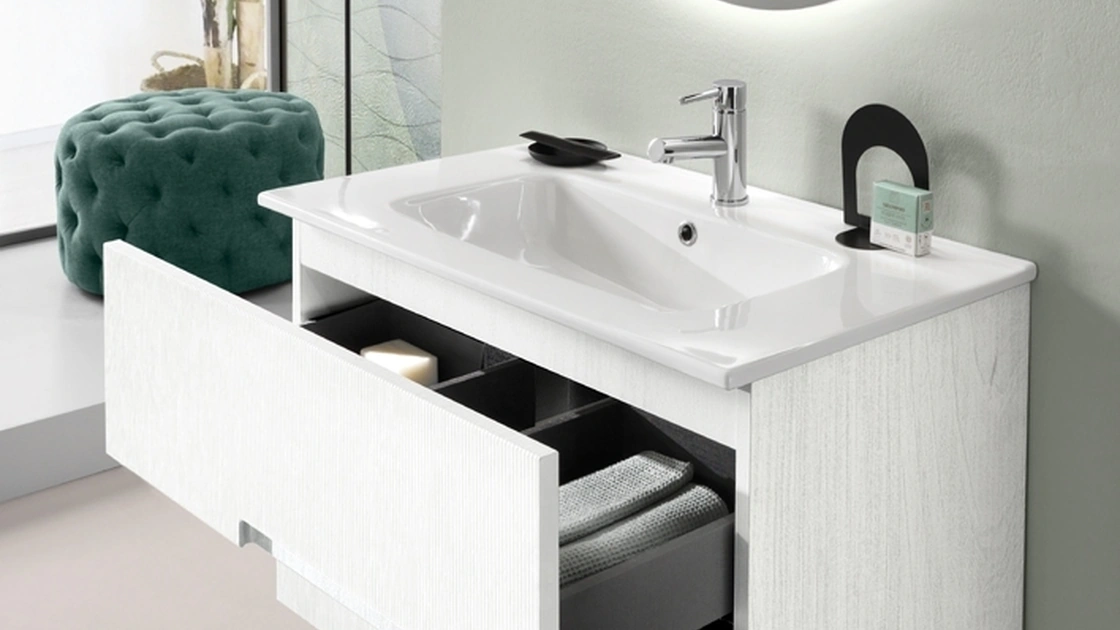 Mobile da Bagno sospeso Righe Larice Bianco di Modo Bluelife
