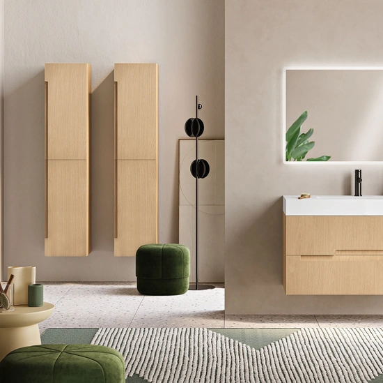 Mobile da Bagno sospeso Righe Rovere Chiaro di Modo Bluelife