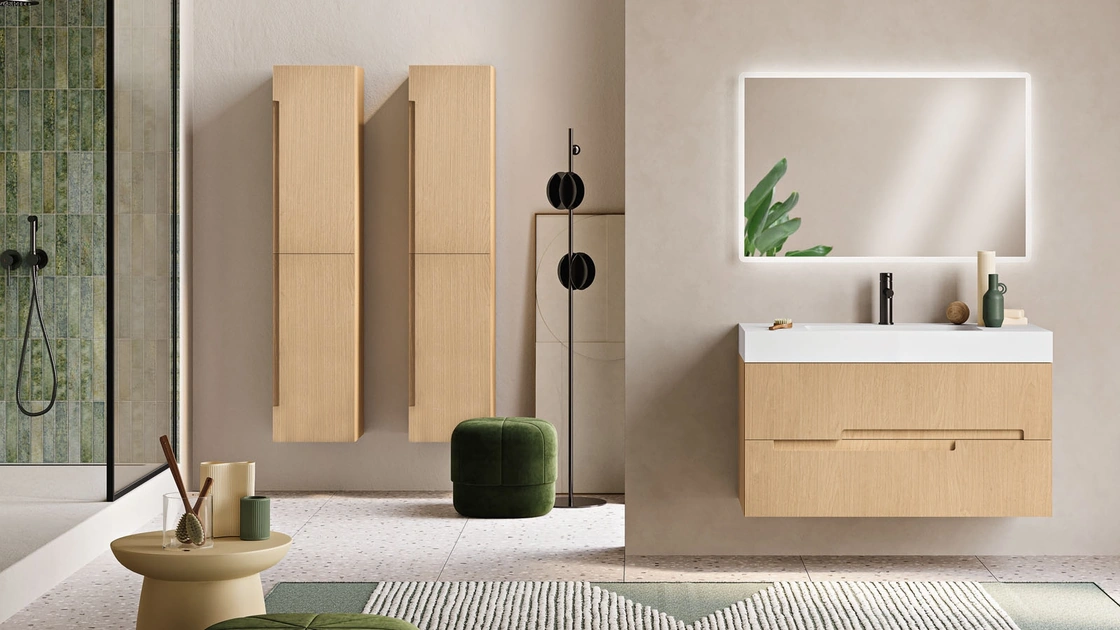 Mobile da Bagno sospeso Righe Rovere Chiaro di Modo Bluelife
