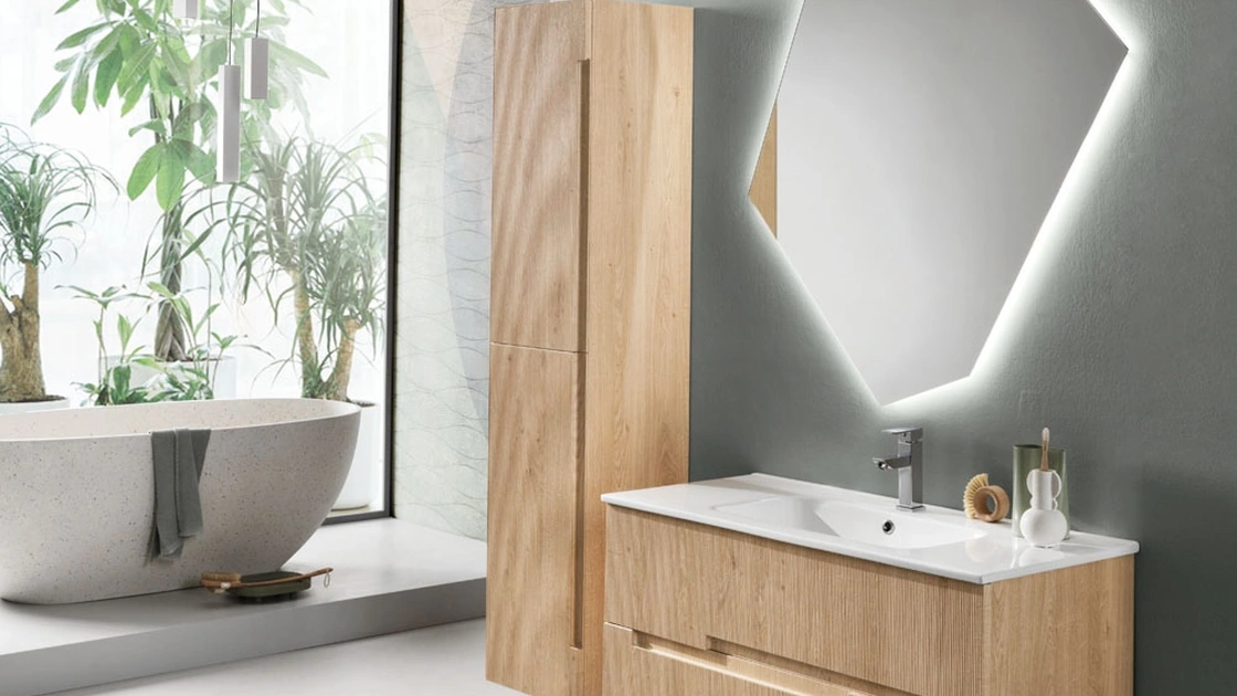 Mobile da Bagno sospeso Righe Rovere Chiaro di Modo Bluelife