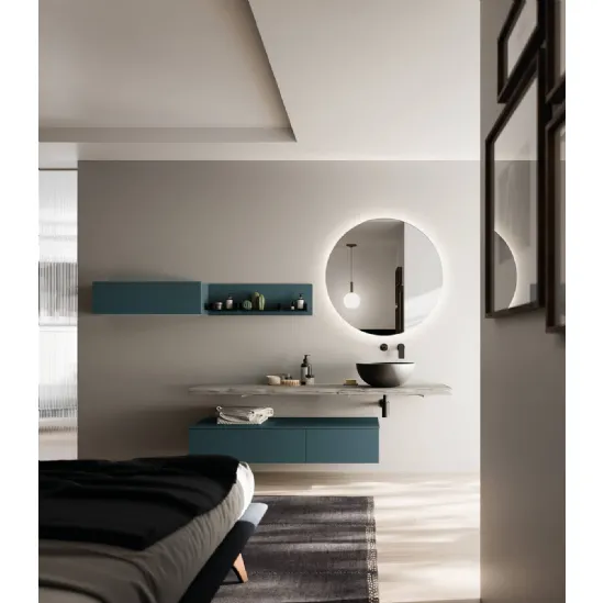 Mobile da Bagno sospeso laccato opaco con top in Abete Grey Sistema Maniglia 19 di Puntotre