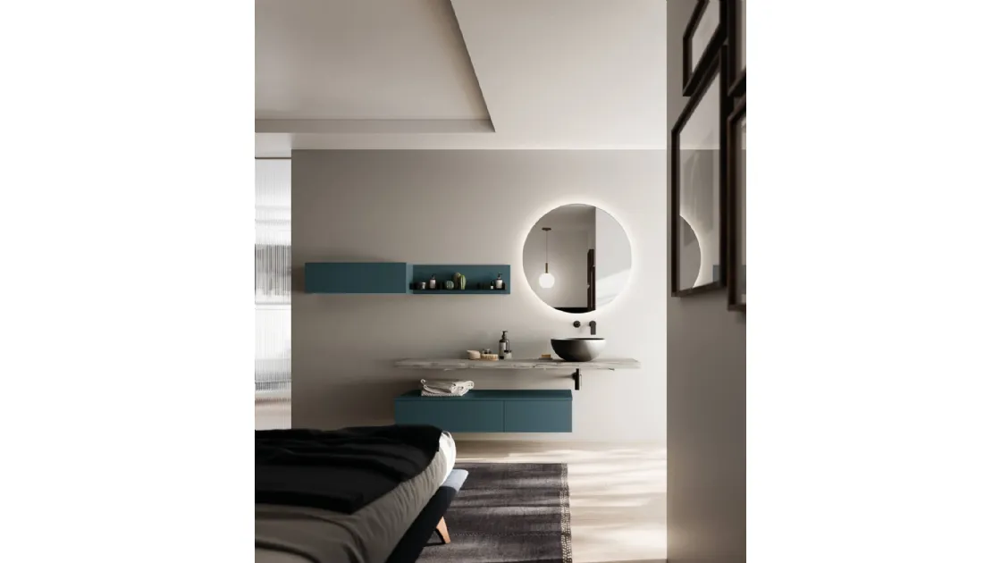 Mobile da Bagno sospeso laccato opaco con top in Abete Grey Sistema Maniglia 19 di Puntotre