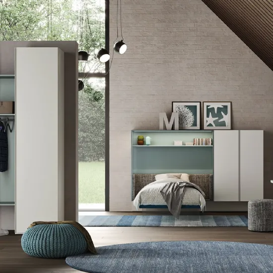 Cameretta componibile con letto effetto sospeso con base trasparente Start T02 di Clever