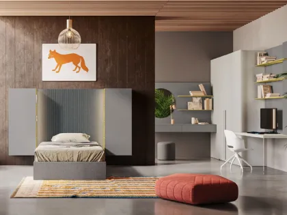 Cameretta componibile in laccato opaco e melaminico con letto contenitore Start T11 di Clever