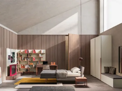 Cameretta componibile in laccato opaco con letto matrimoniale Start T12 di Clever