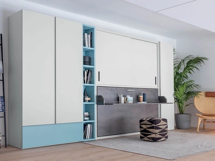 Letto singolo a scomparsa chiuso con scrivania integrata in laccato opaco Hiro Armadio di Clever