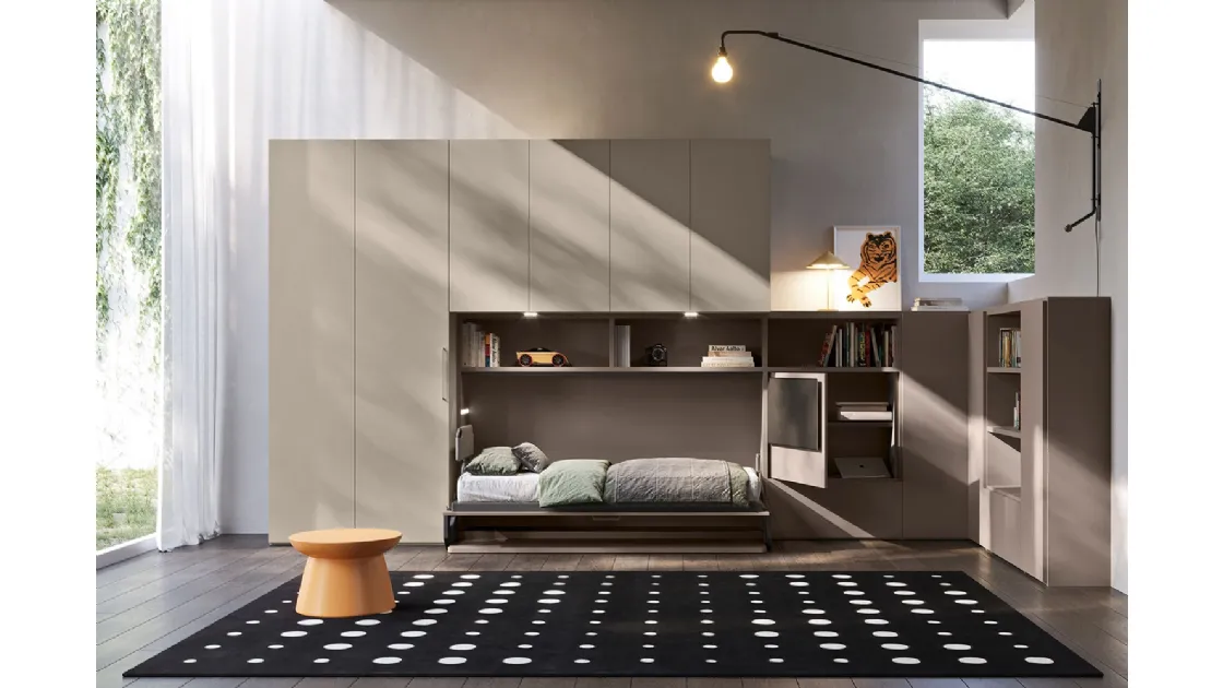Letto a scomparsa aperto in laccato opaco Hiro 01 di Clever