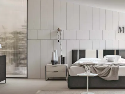Letto in tessuto con box contenitore e testiera Diagonal di Tomasella