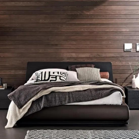 Letto con testiera in legno e giroletto contenitore rivestito in pelle Charme di Giellesse