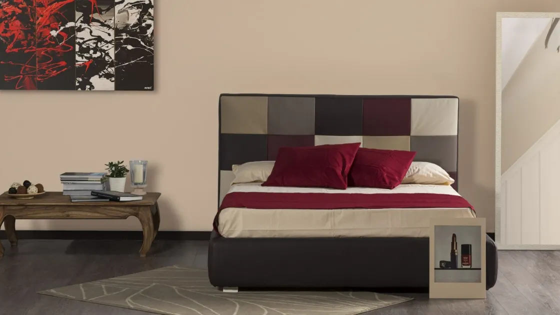 Letto Pierre struttura legno imottito rivestito ecopelle o pelle compresa rete di Bedding