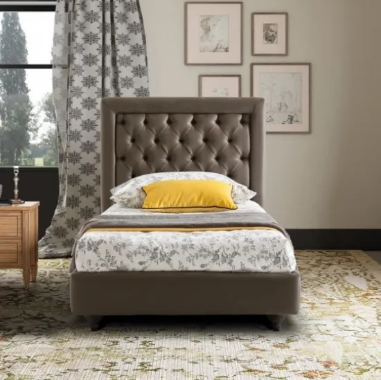 Letto singolo in pelle con testiera trapuntata Monet di Le Comfort