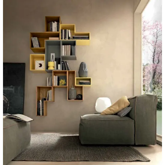 Libreria sospesa Box C198 in laccato e legno di FGF Mobili