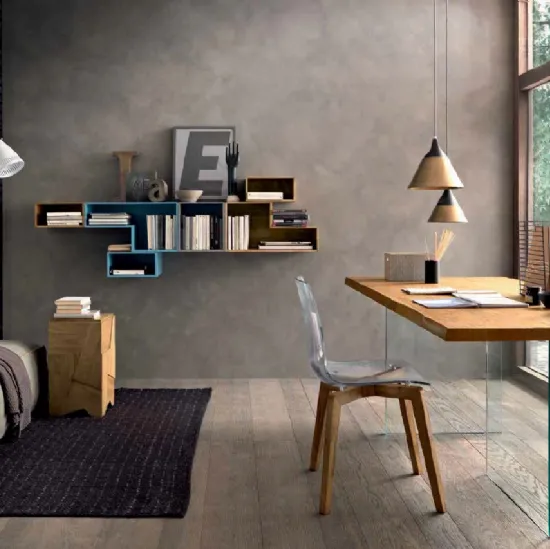 Libreria sospesa Box C57B in laccato opaco e legno di FGF Mobili