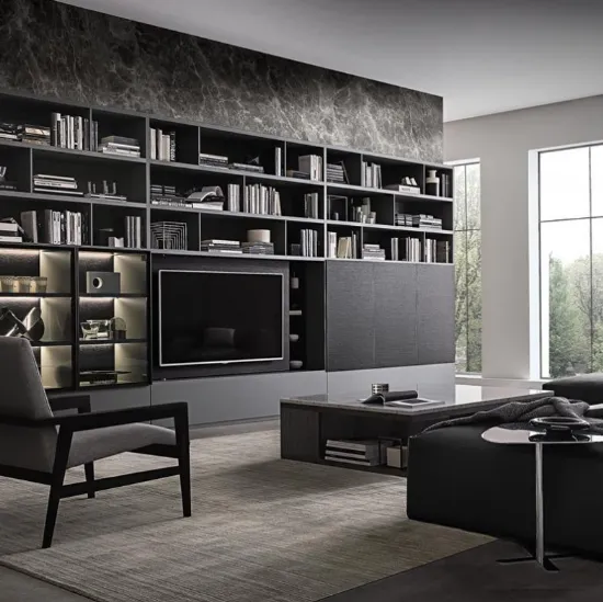 Libreria Flexus composizione 07 in Rovere termocotto e laccato Grigio opaco di Giellesse