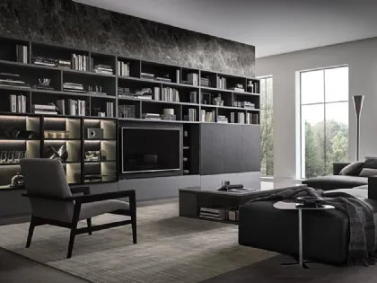 Libreria Flexus composizione 07 in Rovere termocotto e laccato Grigio opaco di Giellesse