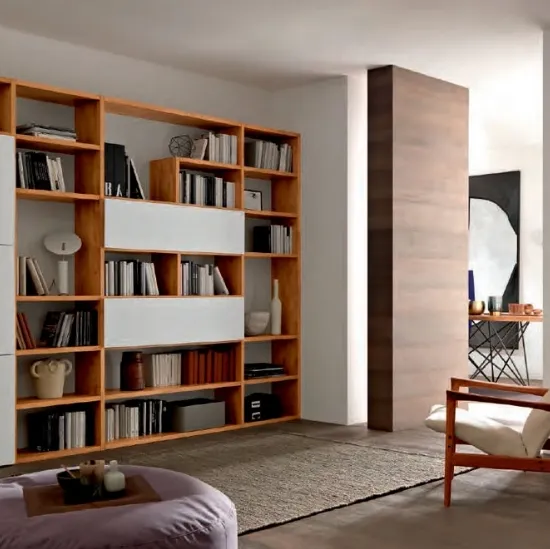 Libreria a muro in legno e laccato bianco opaco Mixer CM28 di FGF Mobili