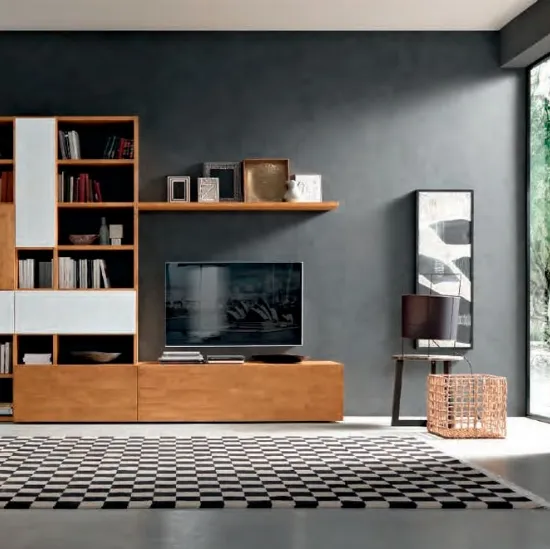 Libreria a muro Mixer CM30 in legno e laccato bianco di FGF Mobili