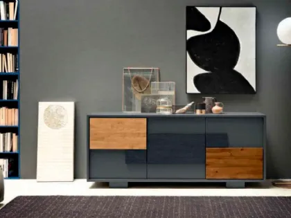 Madia Vogue in laccato antracite con frontali in legno di FGF Mobili