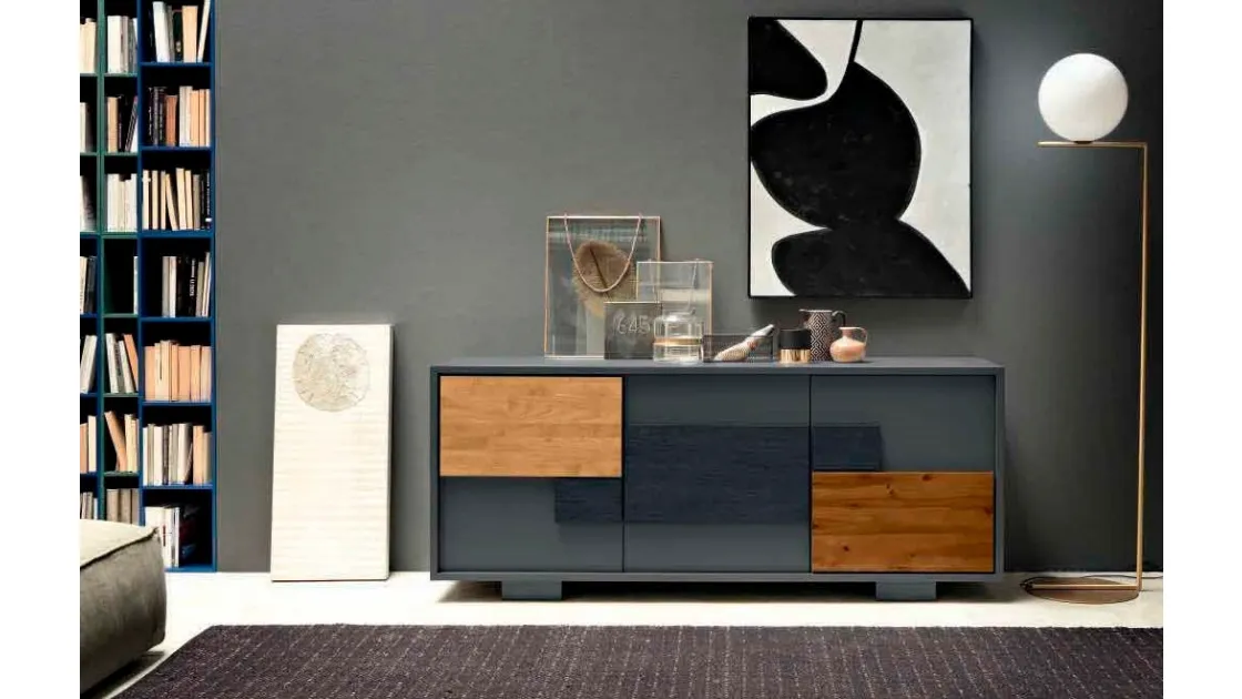 Madia Vogue in laccato antracite con frontali in legno di FGF Mobili