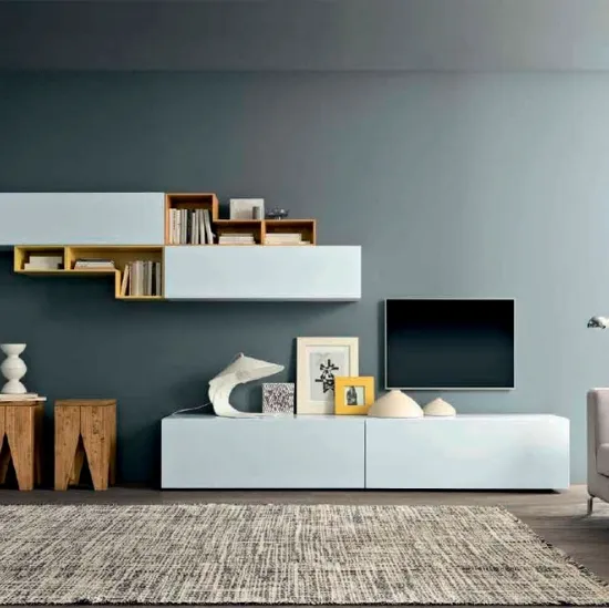 Parete Attrezzata Box C27B in laccato bianco lucido di FGF Mobili