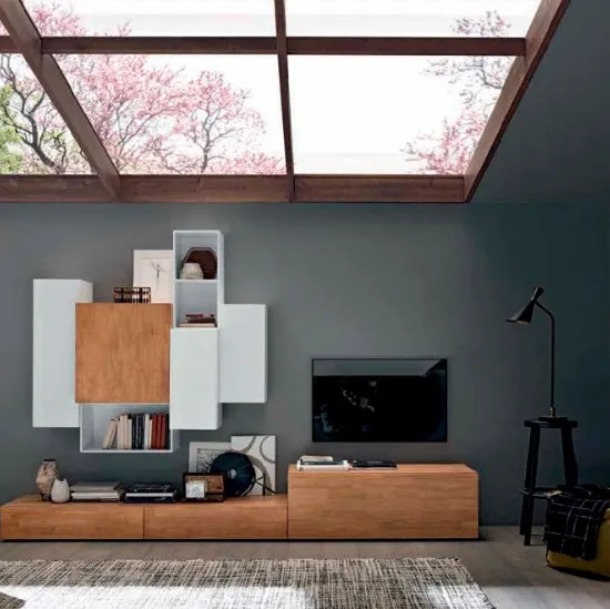Parete Attrezzata Box C83B in legno e laccato di FGF Mobili