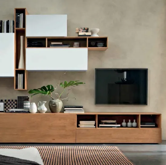 Parete Attrezzata Box C93B in legno e laccato bianco opaco di FGF Mobili