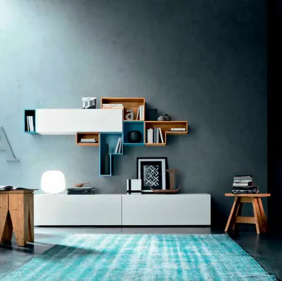 Parete attrezzata in laccato vari colori e legno Box C24B di FGF Mobili