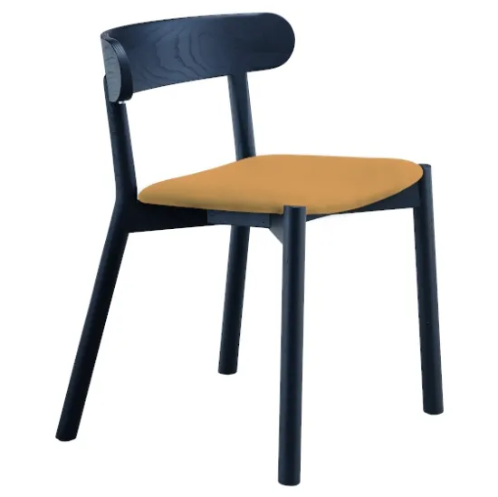 Sedia in legno con seduta in cuoio Montera S L CU di Midj