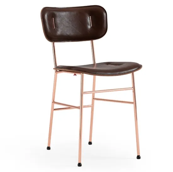 Sedia in cuoio con inserti metallici e struttura in metallo Piuma S M CU di Midj