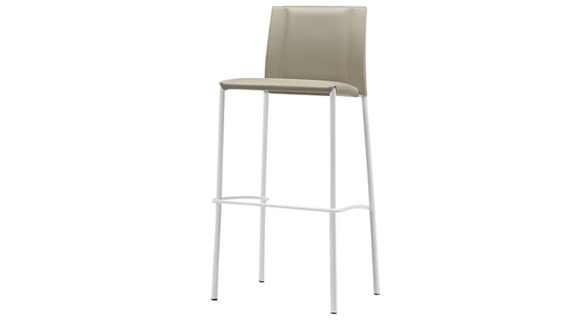 Sgabello in cuoio con struttura in metallo verniciato Silvy M CU di Midj
