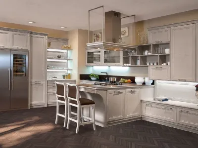 Cucina Classica angolare con penisola Belville in Frassino Tortora di Le Cucine dei Mastri