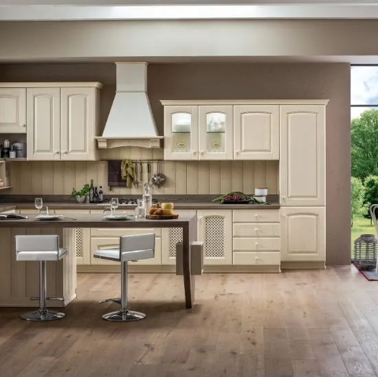 Cucina Classica angolare Magda in legno di Rovere Decapè Bianco di Arrex