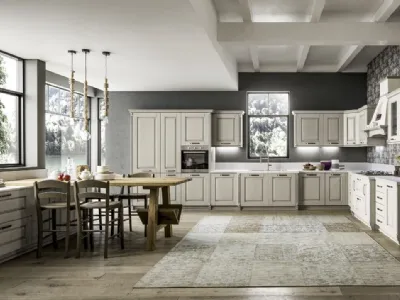 Cucina Classica angolare Nora 04 in legno laccato Decapé Ecru di Arrex