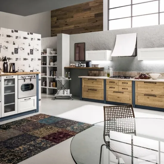 Cucina lineare in Muratura Curry in Rovere Naturale di Arrex